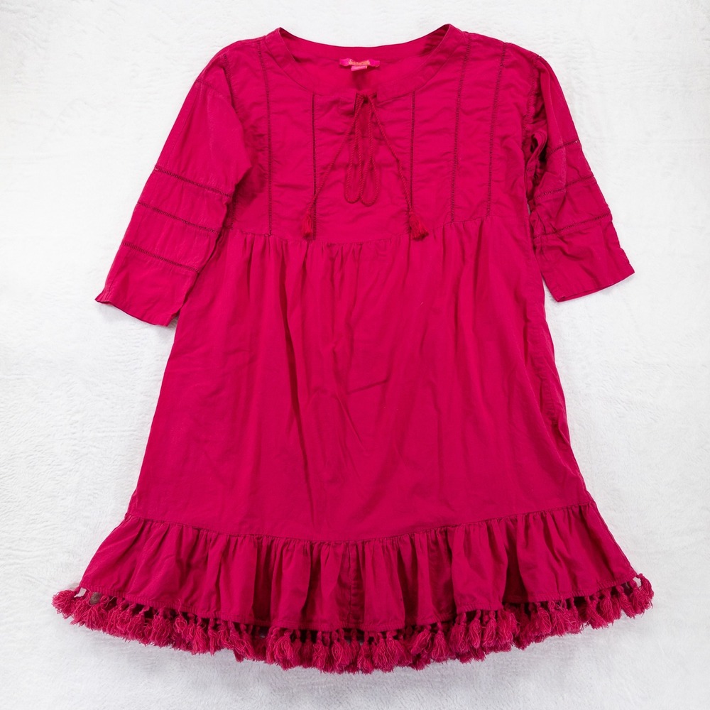 Catherine Malandrino Womens Tunic Dress L Pink Cotton Tassel Boho Babydoll